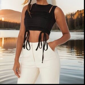 1pc Top Made 2 Look Like 2 Tops Ruched  Draw Strings Sides RacerBack Crop TopNWT
